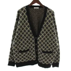 フリークスストア FREAKS STORE カーディガン ニット 長袖 Vネック 総柄 オーバーサイズ F ベージュ 黒 ブラック /XZ ■GY99