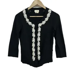 Kate spade(ケイトスペード) カーディガン サイズXS レディース - 黒 七分袖/ビーズ/ラインストーン