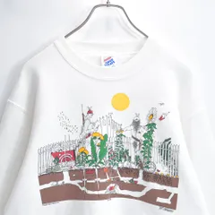 80s USA製 ジャージーズ JERZEES グラフィック アートデザイン プリント スウェット トレーナー ガーデニング イラスト プリント ホワイト 裏起毛 ヴィンテージ ビンテージ 古着 メンズMサイズ