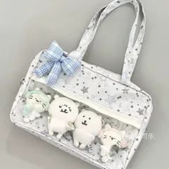 トートバッグ 薄手 星柄 ドット かわいい 透明 二層 肩掛け 痛バッグ 日本風 通学 ユニセックス キャンバス