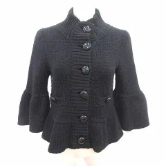 バーバリーブルーレーベル BURBERRY BLUE LABEL ニットジャケット ペプラム スタンドカラー 長袖 ウール 38 M 黒 ブラック /YK ■GY19