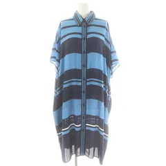 グレースクラス GRACE Class マルチボーダーシャツドレス ワンピース 半袖 ロング 前開き 36 紺 水色 ネイビー ライトブルー /NR ■OS