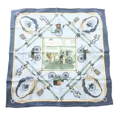 エルメス HERMES カレ70 PALONNIERS パロニエ スカーフ シルク 総柄 水色 /TK ■OH