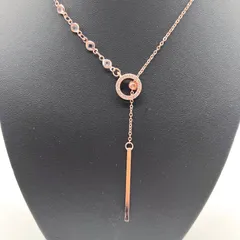 ロングネックレス ダイヤモンド調 ピンクゴールドカラー Y字型