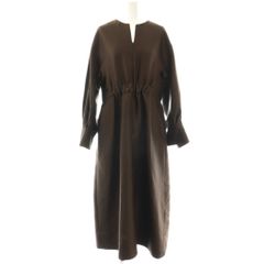 エブール ebure クリアダブルクロスワンピース フレア マキシ ロング 長袖 スキッパー ウール混 38 茶 ブラウン 3810300320 /BB