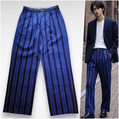 Lee ワークパンツ S ブルー ストライプ 【歴史と個性が交差する一点物】 リー サンプル品 ワイドパンツ トラウザーズ 綿100% 1タック 防縮加工 サンフォライズド レア物 希少