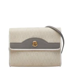 ディオール ハニカム 斜め掛け ショルダーバッグ ホワイト系 グレー PVC レザー レディース Dior【1-0258025】