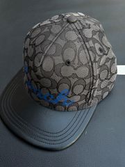 美品 COACH コーチ シグネチャー キャップ ブラック レザー切替 帽子