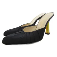 プラダ PRADA サテン サンダル ミュール ピンヒール クリアヒール 35 黒 ブラック /GV ■GY62