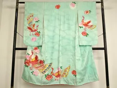 平和屋着物[]七五三　女の子　７歳　祝着　四つ身　総刺繍　孔雀花文　薔薇　暈し染め　金銀糸　正絹　逸品　AABG3238ja