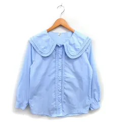 GLJG ビッグカラー シャツ ブラウス プリーツ ラウンドネック 長袖 M ライトブルー /NT13
