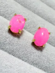 ピンクカラーオパール オーバルカボション ピアス Silver925 18金コーティング 8×6mm