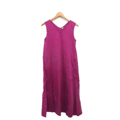 ユニクロ UNIQLO ワンピース ロング ノースリーブ Vネック コットン シンプル M パープル 紫 /KT23