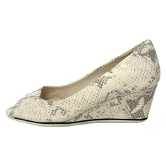 コールハーン パンプス 8 B レディース - アイボリー×ライトグレー パイソン柄/オープントゥ/ウェッジソール/GRAND AMBITION レザー