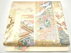 平和屋着物●六通柄袋帯　唐織　琳派短冊絵巻文　金糸　正絹　逸品　CABE4438hy