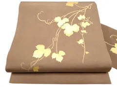 平和屋着物●塩瀬　九寸名古屋帯　作家物　刺繍　蔦の葉文　金彩　正絹　逸品　CABE4474hy