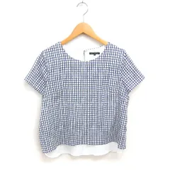 23区 オンワード樫山 カットソー ブラウス チェック ボートネック 切替 半袖 40 ネイビー グレー 紺 /TT