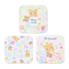 リラックマ ミニタオル 3枚セット 16×16cm ミニハンカチ 子ども キッズ 女の子 男の子 通園 通学 幼稚園 小学校 入園 入学 準備 綿混 やわらか素材 洗い替え用に便利