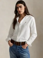 ポロラルフローレン レディース 白 オックスフォード スリムフィット シャツ