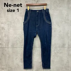 Ne-net ネネット にゃー デニム パンツ ジーンズ ジーパン ズボン ボトムス ネイビー 紺 刺しゅう アップリケ キャラクター サルエル ストレッチ スリム テーパード タイト NE43FF945  1サイズ ★ ■■のサムネイル