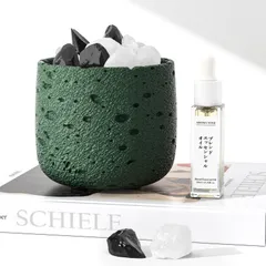 白水晶 クレーター模様のカップ アロマオイル10ml 黒曜石 天然石300g クリスマス/バレンタイン/誕生日プレゼント アロマディフューザー 大切な方への贈り物 ストーンディフューザー インテリアにも アロマストーンセット