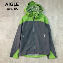 AIGLE エーグル マウンテンパーカー ナイロンジャケット MTD 撥水 透湿 PERTEX ECO SHIELD アウトドア キャンプ 登山 トレッキング スポーツ レインコート ジャンパー ブルゾン フーディー グレー グリーン XSサイズ ★ ■◇