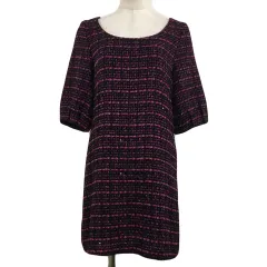 マーキュリーデュオ MERCURYDUO ワンピース Aライン フレア ミニ ツイード調 スパンコール ラメ 五分袖 F 紫 黒 パープル ブラック