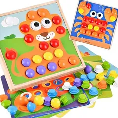 0305 モンテッソーリ玩具 知育玩具 ボタンパズル 早期開発 はめこみ 形合わせ 指先訓練 絵柄認知 Bajoy子どもの思考力を高める玩具 カラフルな木おもちゃ 木製収納ケース付き3 4 5 6歳 女の子 男の子おもちゃ 誕生日 クリスマ NABI_965