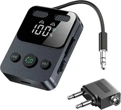 0305 Ewin Bluetooth 5.3 トランスミッター & レシーバー 3.5mm 2台同時接続 17時間再生 受信機+送信機 2-in-1 ブルートゥース ハンズフリー通話 音楽再生 低遅延 LEDディスプレイ ナビ 一体型オー NABI_955