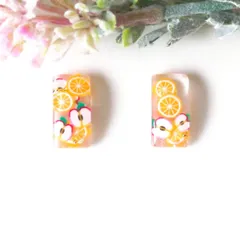 no.485　レジン　りんご　オレンジ　透明感　スクエア型　ピアス　イヤリング　ハンドメイド