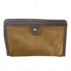 ロエベ LOEWE アナグラム スエード クラッチバッグ ヴィンテージ 茶 ブラウン