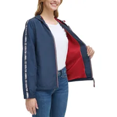 【在庫限り】トミー ヒルフィガー レディース ロゴテープ ウィンドブレーカー ジャケット ネイビー Lサイズ