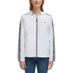 【在庫限り】トミー ヒルフィガー レディース ロゴテープ ウィンドブレーカー ジャケット ホワイト Lサイズ