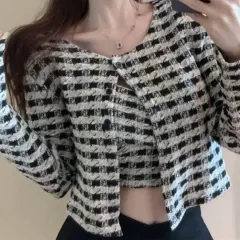 新品/速達 ブラックツイードジャケット クロップドノースリーブ+アウター セットアップ