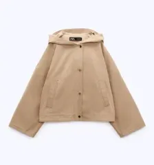 ザラ ZARA フード ショート マウンテンパーカー アウター ベージュ クロップド オーバーサイズ フィット ジャケット 季節の変わり目用