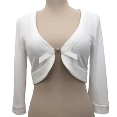 フォクシーニューヨーク FOXEY NEW YORK カーディガン ボレロ フリル ニット 長袖 短丈 クロップド 38 白 ホワイト 30012-NAJF0411H IBO89