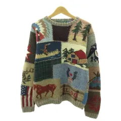 ラルフローレン RALPH LAUREN カントリー COUNTRY ヴィンテージ 80s 90s ニット セーター パッチワーク 総柄 ウール 長袖 M マルチカラー 1005 ☆AA★