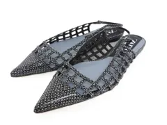 k03250708024　ZARA　37　黒色×水色　23.5cm前後　シューズ　サンダル　春夏
