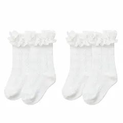 【新品】 [しあわせ倉庫] 女の子 靴下 クルー丈 【レース付きX上品デザインX2足セット】 キッズ ソックス 発表会 (白,S) 1