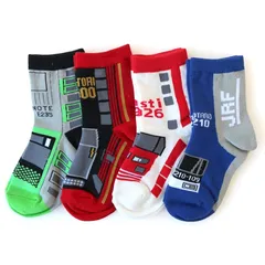 【新品】 [box408] 子供 靴下 鉄道 電車 ソックス クルー丈 4足セット15-20cm 山手線イーストアイ 桃太郎 ひのとり 消臭 抗菌 鉄下 1