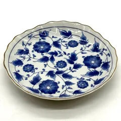 有田焼 赤峰窯 多目的皿 料理皿 花柄 ブルー 昭和レトロ