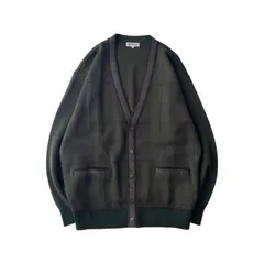 80s　90s　カーディガン　レトロ　ジャパンヴィンテージ　日本製　チェック　切替　モスグリーン