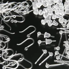 【在庫セール】ピアス パーツ 樹脂 フック 丸玉 カン付き ポスト シリコンキャッチ付き 金属アレルギー対応 クリア 2種100個 セット