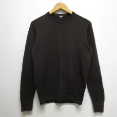 ユニクロ UNIQLO エクストラファイン メリノ クルーネック ニット セーター S ダークブラウン