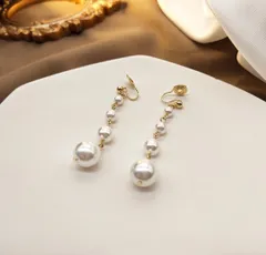 ロングパールイヤリング ノンホールイヤリング レディース 韓国風 上品 痛くない 揺高級感れる