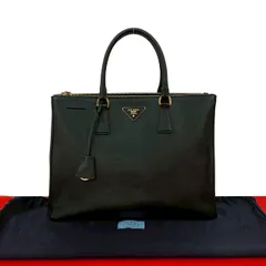 極 美品 袋付き PRADA プラダ ガレリア 三角ロゴ 金具 サフィアーノ レザー 本革 ハンドバッグ トートバッグ ブラック 黒  29112