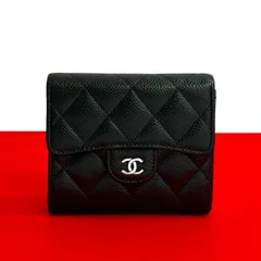 ほぼ未使用 シール有 ランダム番台 CHANEL シャネル マトラッセ ココマーク キャビアスキン レザー 三つ折り財布 ブラック 34672