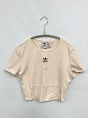 adidas アディダス Tシャツ/カットソー M アイボリー 無地 ワンポイント ブランドロゴ ショート丈 半袖 クルーネック(丸首)