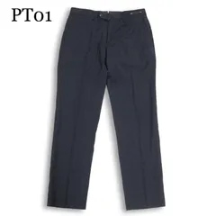 PT01 ピーティーゼロウーノ 【TRAVELLER】 ストレッチ EVO FIT チェック柄 トラベラー スラックス パンツ Sz.46 メンズ 紺のサムネイル