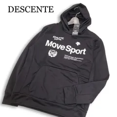 【新品 未使用】 DESCENTE デサント 通年 MoveSport★ ライトスムース フーデッド プルオーバー パーカー Sz.L メンズ 黒